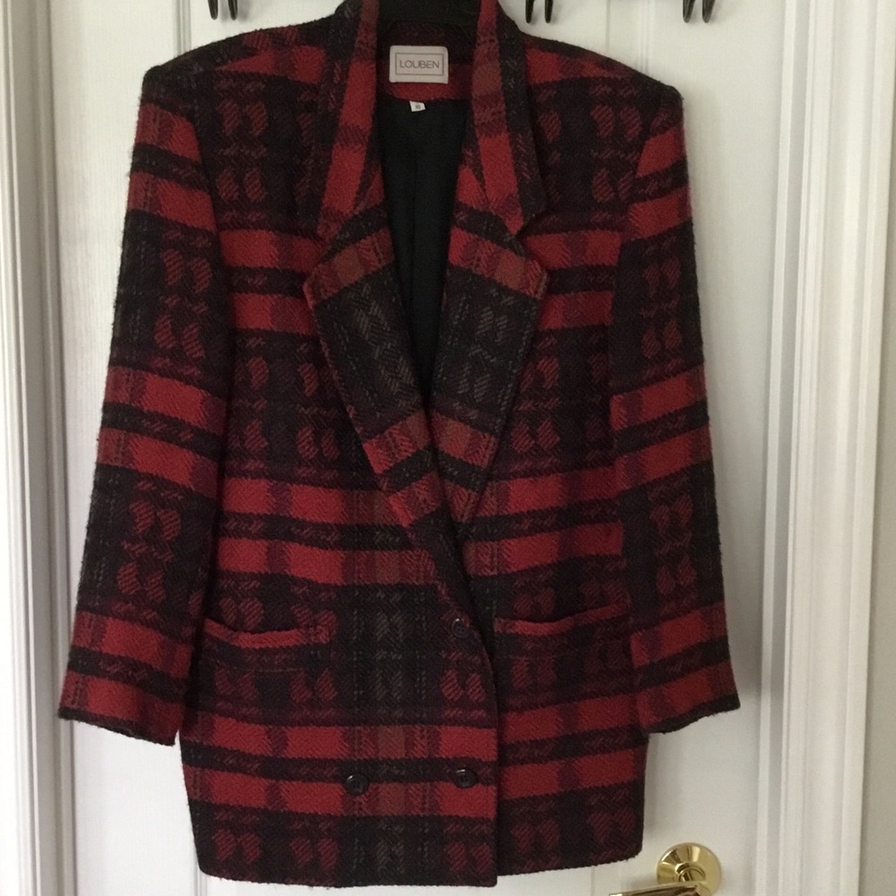 Vintage Louden Red and Black Plaid Double-Breasted Blazer Jacket